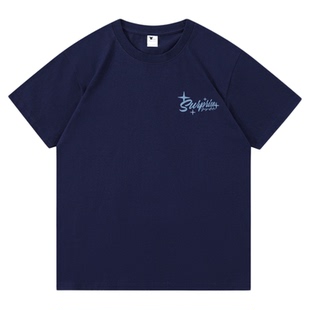 Guozii藏蓝色显白设计感纯棉重磅潮牌字母印花短袖t恤女显瘦上衣