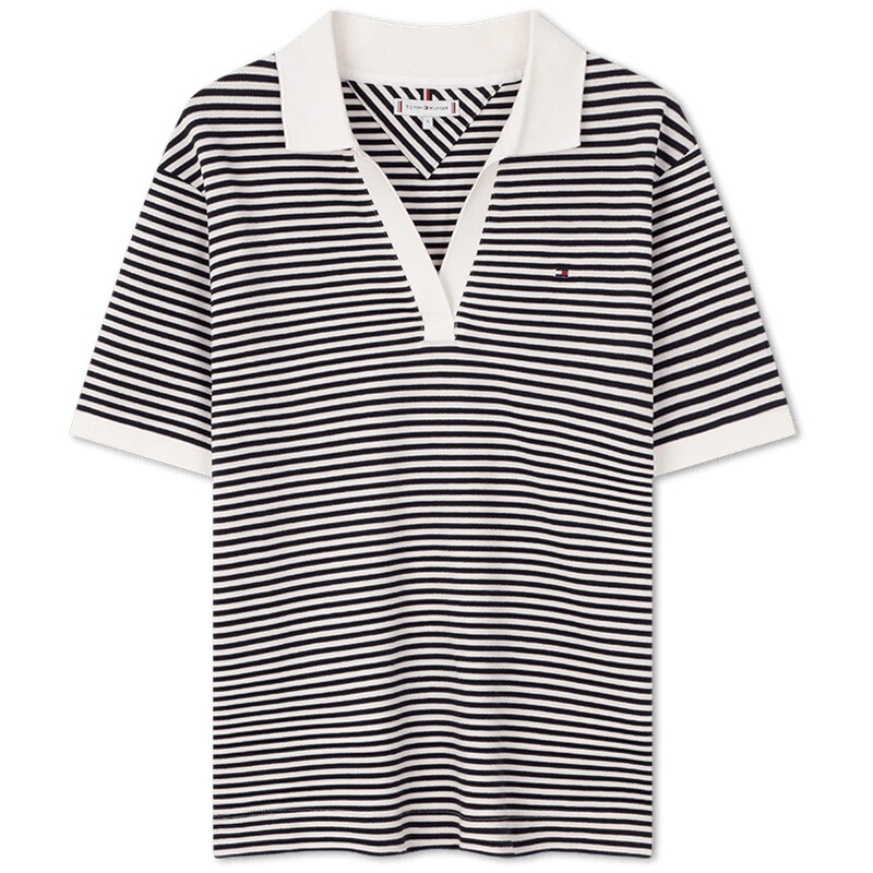 Tommy女装小绣标V领宽松POLO衫