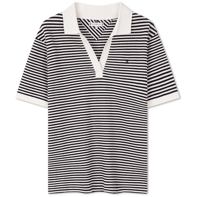 Tommy女装小绣标V领宽松POLO衫