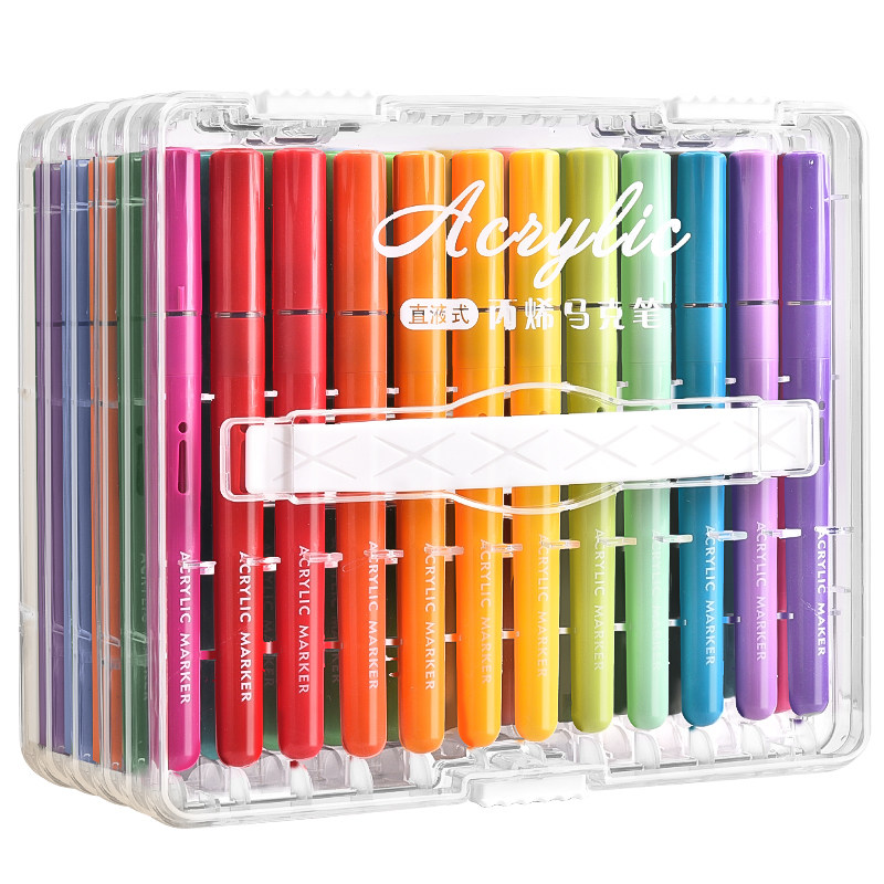 直液式丙烯马克笔儿童可水洗水彩笔小学生幼儿园画笔美术专用48可叠色不透色软头炳稀笔芯彩色笔24色绘画用笔