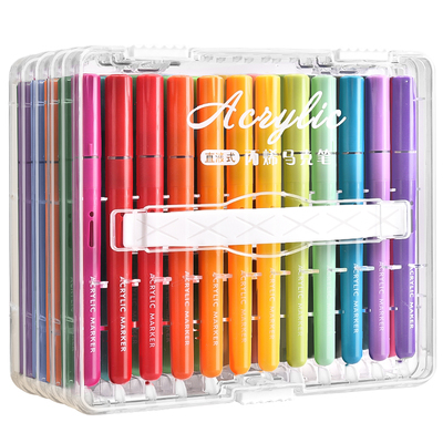 直液式丙烯马克笔儿童可水洗水彩笔小学生幼儿园画笔美术专用48可叠色不透色软头炳稀笔芯彩色笔24色绘画用笔