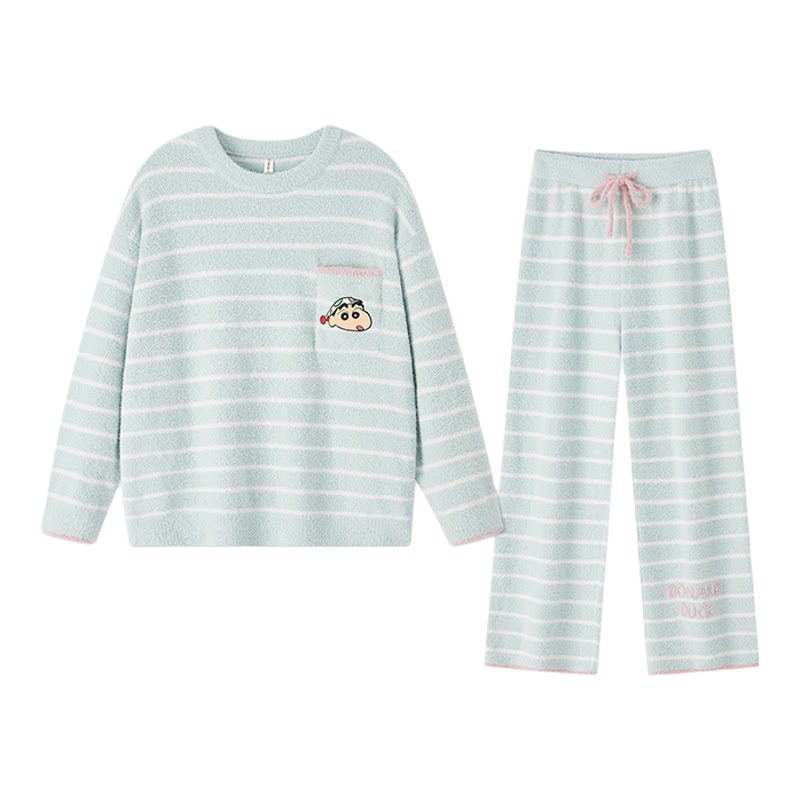 蜡笔小新半边绒睡衣套装女款冬季睡衣/家居服套装