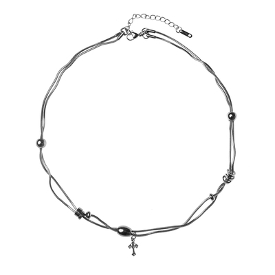 GuangYu双层叠戴蛇骨链嘻哈潮酷十字架项链男款设计感冷淡风配饰