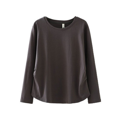 长袖上衣收腰中年大码圆领T恤女