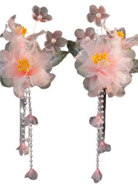 古风绢纱烫花花朵对夹