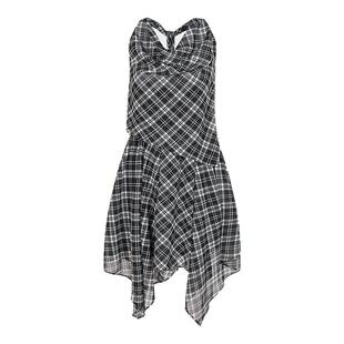 MOUSSY 夏季新品格纹荡领露背不规则无袖连衣裙028ISA33-3521