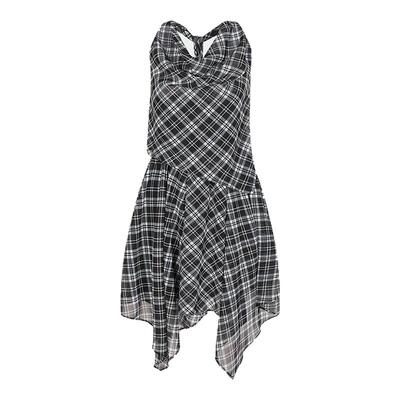 MOUSSY 夏季新品格纹荡领露背不规则无袖连衣裙028ISA33-3521