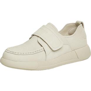 天美意魔术贴厚底乐福鞋加绒毛毛鞋女休闲小皮鞋复古单鞋新款