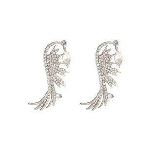 S925银针韩国闪钻耳钉天使之翼翅膀锆石夸张耳环网红复古耳骨夹女