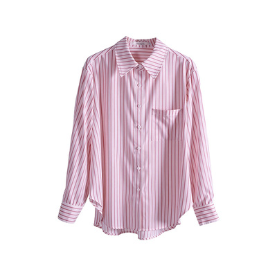 粉色竖条纹衬衫女2026年春季新款