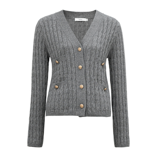 HONRN/红人v领山羊绒羊毛衣针织衫开衫外套上衣女秋冬HI55OM686