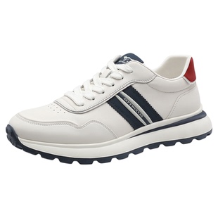 七匹狼厚底透气男鞋冬季新款正品真皮白色休闲鞋男款阿甘运动鞋子