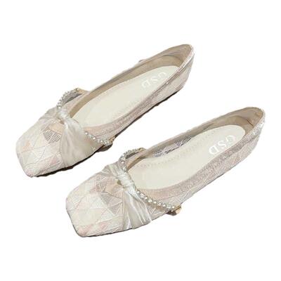 夏季网纱百搭平底单鞋方头气质