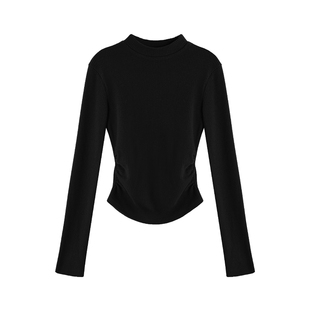 pusumede 黑色半高领针织衫女春秋设计感收腰显瘦短款打底衫上衣