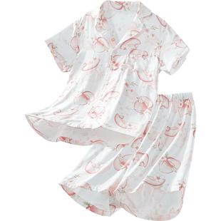 贝肽斯睡衣女款夏季薄款短袖2025新款纱布竹棉亲子女士家居服套装