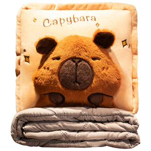 水豚抱枕被子两用加厚办公室靠枕折叠午睡枕头毯子二合一汽车靠垫