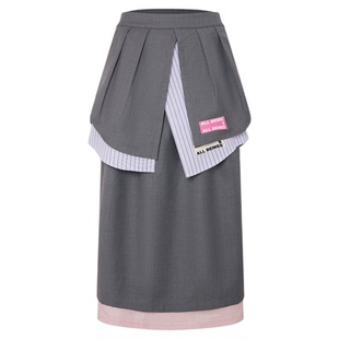 ALL BEINGS26SS春季新款多层下摆不规则拼接解构羊毛半身裙女