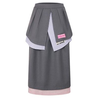 ALL BEINGS26SS春季新款多层下摆不规则拼接解构羊毛半身裙女