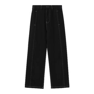 it :5cm/FIVECM美式黑色明线装饰牛仔裤男款2025夏季薄款直筒长裤