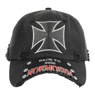 noEmosen*铁十字断檐拼贴布刺绣撞钉洗水做旧破坏街头鸭舌帽