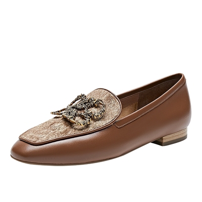 真美诗复古牛皮浮雕金属扣乐福鞋