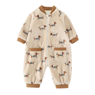 宝宝睡袋加厚法兰绒小童男孩夹棉三层保暖睡袋防踢被家居服男童冬