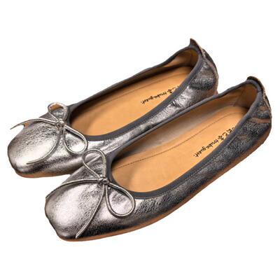 舒适银色芭蕾舞浅口奶奶鞋平底