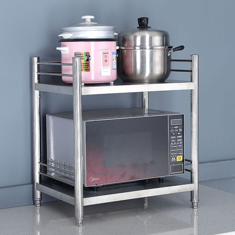 厨房置物架微波炉架二双层围栏不锈钢收纳锅架烤箱架台面整理架子