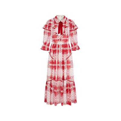 爱心印花中袖长款连衣裙