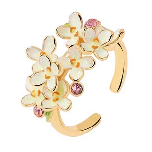 Juicy Grape原创设计轻奢桂花珐琅戒指女小众设计高级感开口可调