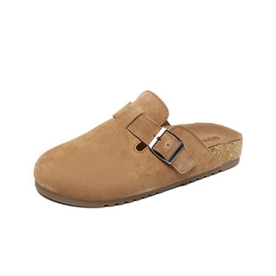 依思q真皮勃肯鞋女2026新款外穿增高复古厚底软木包头半拖足弓秋