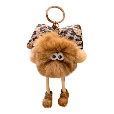 呆萌小煤球豹纹玩偶毛绒公仔钥匙扣精致礼物女生包包挂件可爱挂饰
