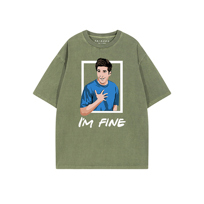 Friendsforever老友记周边罗斯I‘m Fine!重磅美式水洗T恤