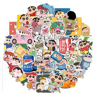 50张经典动漫蜡笔小新野原新之助卡通贴纸装饰头盔相框画手账保温杯水杯电动车滑板iPad音响门窗DIY防水贴纸
