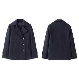 东京岁时记jk冬藏青色双排扣短款大衣小个子日系学院风西装领外套