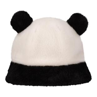 阿吉豆AJIDOU熊猫抱抱系列可爱萌趣女款渔夫帽动物帽子秋冬保暖