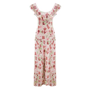 SYT自制款 法式浪漫花朵连衣裙女夏季新款收腰显瘦纯欲圆领长裙子