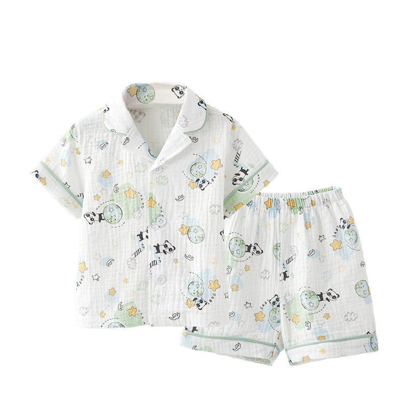 欧孕春秋纯棉纱布翻领儿童家居服