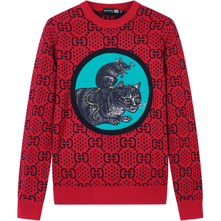 BM男士猫和老鼠提花烫钻毛衣男韩版潮流牌个性港风修身打底羊毛衫