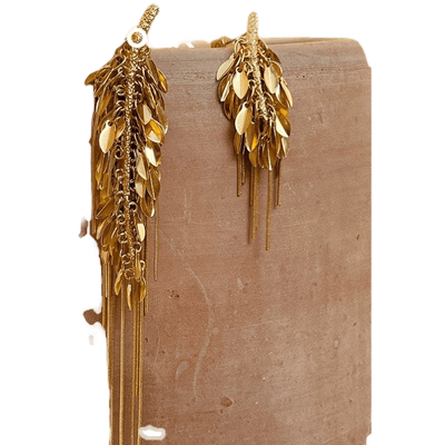 OOAK界格麦穗流苏复古女小众设计耳环金色时尚轻奢百搭高级感耳钉