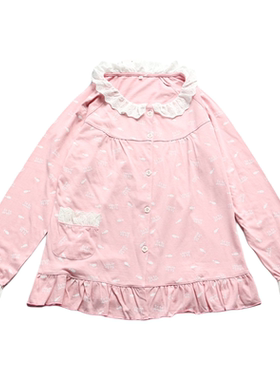 女纯棉长袖开衫睡衣上衣家居服