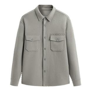 太平鸟男装 毛呢长袖衬衫男冬季绵羊毛胸袋宽松保暖衬衣外套潮