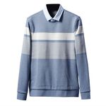 啄木鸟冬季加绒加厚假两件毛衣男青年韩版修身衬衫领针织打底衫潮