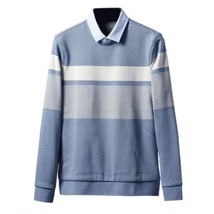 啄木鸟冬季加绒加厚假两件毛衣男青年韩版修身衬衫领针织打底衫潮