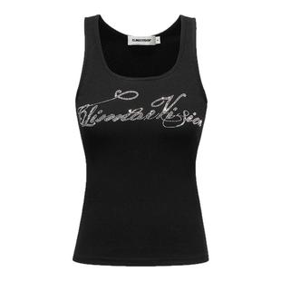 CLIMAX VISION修身显瘦简约烫钻logo大U领弹力工字背心打底