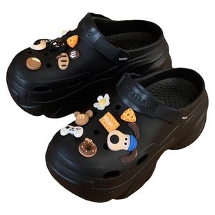 细细条 EVA可爱狗狗洞洞鞋时尚厚底夏季女士外穿ins潮拼色凉拖鞋