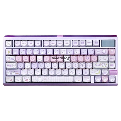 猫尔本MAO高度嗨皮熊主题热升华键帽加PC印刷透明大全套十字粉紫