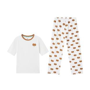【特惠】likeuu儿童睡衣男女童吸湿排汗小熊短袖长裤家居服套装