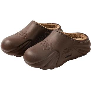 远港男士防水棉拖鞋秋冬季居家加绒保暖室内厚底防滑外穿办公室女