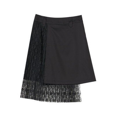 谜底2022秋新款不规划拼接压褶蕾丝A型半身裙223MB1037